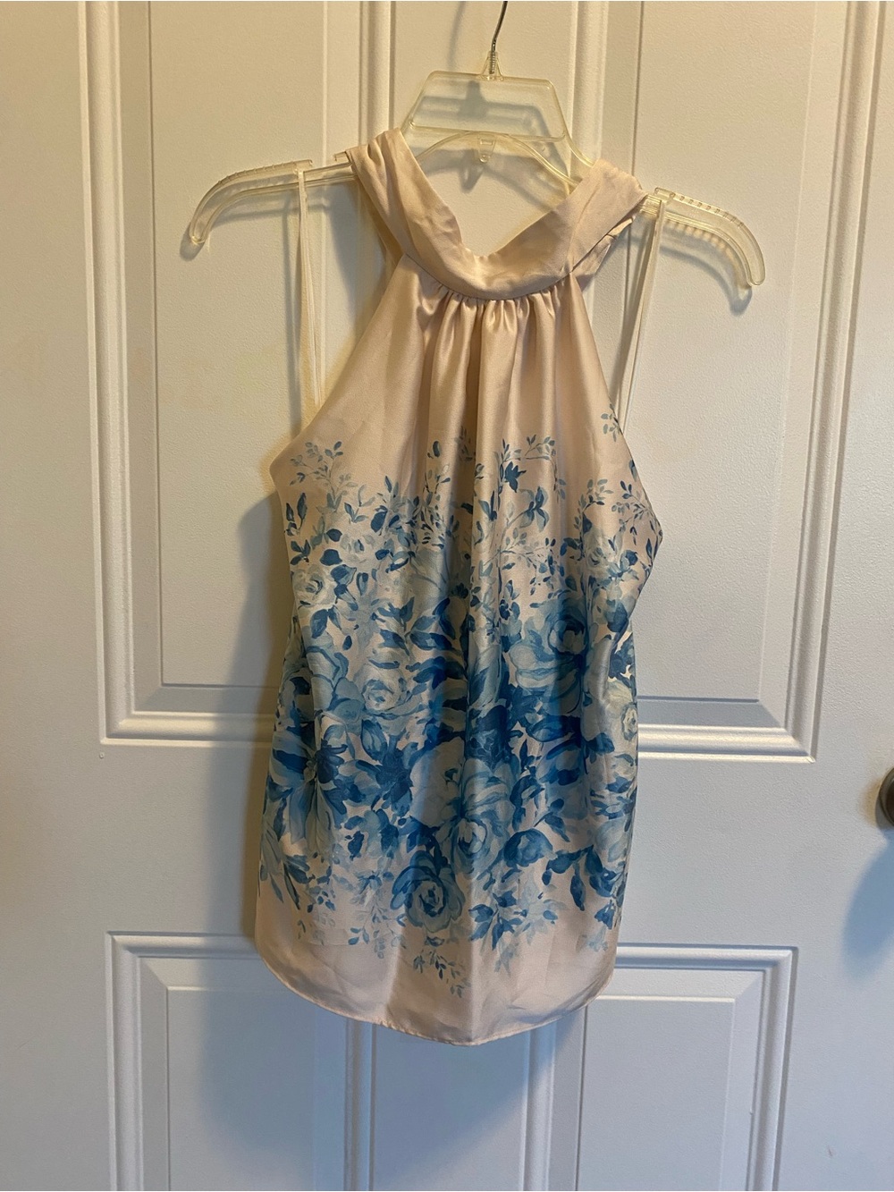 Parker Cream Halter Blouse with Blue Floral Print